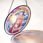 Personalized Stained Glass Style Pet Portrait Photo Suncatcher Ornament with Name Window Balcony Memorial Hanging Decor Birthday Gift for Pet Lovers