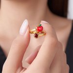 Personalized Apple Birthstone Adjustable Ring Dainty Jewelry Back to School Appreciation Gift for Woman Teacher Educator