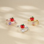 Personalized Apple Birthstone Adjustable Ring Dainty Jewelry Back to School Appreciation Gift for Woman Teacher Educator