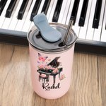 Personalized Birth Flower Piano Name Design 10 oz Insulated Tumbler with Lid and Straw Anniversary Birthday Gift for Women Music Lovers