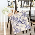 Bolsa de lona personalizada estilo retro con estampado francés Toile De Jouy con nombre e inicial Viaje diario Esencial Boda Cumpleaños Regalo para mujer