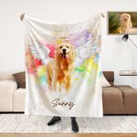 Personalized Oil Painting Style Rainbow Bridge Pet Photo Soft Throw Blanket with Name Memorial Birthday Anniversary Gift for Pet Lovers