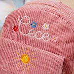 Sac à Dos en Velours Côtelé Personnalisé avec Motif Fleurs Arc-en-Ciel et Nom Brodés Cadeau d'Anniversaire Rentrée Scolaire pour Tout-Petit Enfant