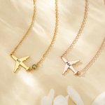 Personalised Airplane Necklace Dainty Jewellery with Birthstone and Text Birthday Anniversary Gift for Women Travel Lovers Pilots Flight Attendants