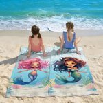 Personalized Adorable Cartoon Mermaid Quick Dry Oversized Beach Towel with Name Summer Vacation Beach Party Gift for Girls