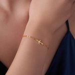 Personalised Airplane Engraved Name Bracelet Dainty Women Jewellery Anniversary Birthday Gift for Travel Lovers Pilot Mom Flight Attendants