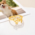 Personalized Cute Dog Cat Silhouette Ring with Name Minimalist Jewelry Birthday Anniversary Gift for Pet Lovers