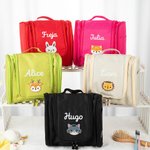 Personlig söt necessär med patchad tecknad djur namn vattentålig hängande med spegel reseaccessoar för barn födelsedagspresent