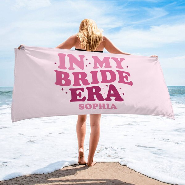 Personalised In My Bride Era Quick Dry Oversized Microfiber Beach Towel Summer Essential Engagement Bridal Shower Wedding Party Gift for Women