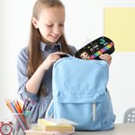 Personalized Cartoon Kid Childlike Doodles Double Layer Pencil Case with Name Initial School Supplies Back to School Birthday Gift for Boys Girls