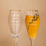Personalised Engraved Monogram Design Gold Rim Champagne Tulip Glasses Set of 2 Engagement Wedding Anniversary Gift for Newlyweds Couple