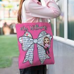 Personalised Lined Book Bow Cartoon Character Teacher Canvas Tote Bag with Text Shopping Travel Daily Use Teacher's Day Gift for Teacher