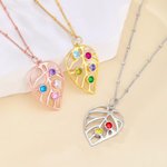 Personalized 1-5  Birthstones Leaf Necklace Dainty Jewelry Birthday Anniversary Mother's Day Gift for Women