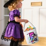 Personalized Cartoon Boy Girl Initial Trick or Treat Bag Candy Bucket with Name Halloween Party Favors for Kid