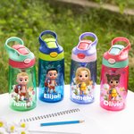 Personalised Cute Cartoon Flower Butterfly Stationery 16 oz Kid Water Bottle with Name Outdoor Activities Birthday Back to School Gift for Boys Girls