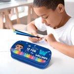 Personalized Cartoon Kid Childlike Doodles Double Layer Pencil Case with Name Initial School Supplies Back to School Birthday Gift for Boys Girls