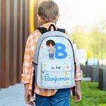 Personalized Cartoon Character Initial Large Kid Backpack with Name and Side Pockets Back to School Birthday Gift for Boys Girls