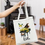 Personalized Birth Flower Piano Reusable Canvas Bag with Name Annual Anniversary Birthday Gift for Women Music Lovers