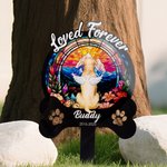 Personalised Faux Stained Glass Pet Silhouette Acrylic Garden Stake with Title Name and Year Anniversary Birthday Gift for Pet Owners
