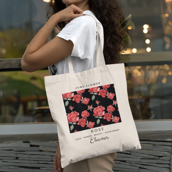 Personalizada Nacimiento Flor Grande Bolsa de lona con nombre Cumpleaños Aniversario Regalo para Mujeres