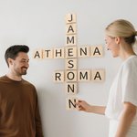 Personalized Crosswords Scrabble Puzzle Wooden Wall Tile with 1-10 Names Home Decor Birthday Housewarming Gift for Family Friend