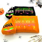 Personalized Neon Effect Bat Star Element Sweatshirt with Title and 1-6 Names Multicolor Available Halloween Costume Holiday Gift for Mom Grandma