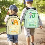 Personalized Cartoon Character Initial Large Kid Backpack with Name and Side Pockets Back to School Birthday Gift for Boys Girls