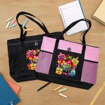 Personalized Teacher Theme Apple Teach Love Oxford Tote Bag with Name and Mesh Pocket Birthday Teacher's Day Gift for Women Teachers