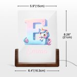 Luz de Noche LED Acrílica Personalizada Unicornio Fantasía con Nombre y Base de Madera Decoración de Guardería Regalo de Cumpleaños para Niños