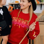 Personalized Neon Effect Bat Star Element Sweatshirt with Title and 1-6 Names Multicolor Available Halloween Costume Holiday Gift for Mom Grandma