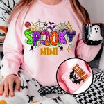 Personalized Cute Halloween Spider Bat Spooky MAMA Soft Sweatshirt with 1-6 Names and Title Birthday Holiday Halloween Gift for Mom Grandma