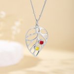 Personalized 1-5  Birthstones Leaf Necklace Dainty Jewelry Birthday Anniversary Mother's Day Gift for Women