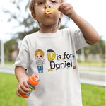 Personalized Cartoon Character Pencil Apple Notebook Design Initial 100% Cotton Kid T-shirt with Name Back to School Birthday Gift for Boys Girls