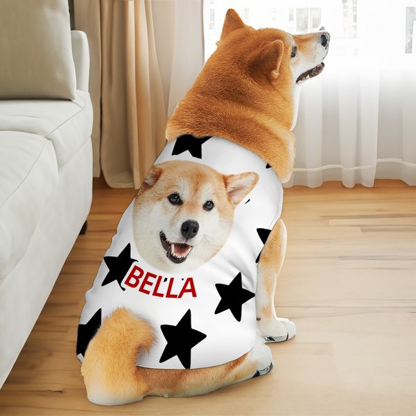 Personalized Retro Star Bow Photo Design 100% Cotton Pet Vest with Name Pet Party Birthday Gift for Dog Cat Pet Owners