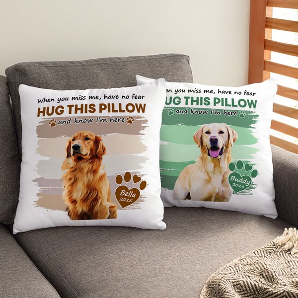 Personalised When You Miss Me Have No Fear Pet Photo Soft Throw Pillow Cover with Name Memorial Gift for Pet Owner