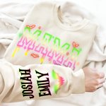 Personalized Neon Effect Bat Star Element Sweatshirt with Title and 1-6 Names Multicolor Available Halloween Costume Holiday Gift for Mom Grandma