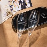 Personalised Engraved Monogram Design Gold Rim Champagne Tulip Glasses Set of 2 Engagement Wedding Anniversary Gift for Newlyweds Couple