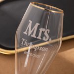 Personalised Engraved Monogram Design Gold Rim Champagne Tulip Glasses Set of 2 Engagement Wedding Anniversary Gift for Newlyweds Couple