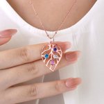 Personalized 1-5  Birthstones Leaf Necklace Dainty Jewelry Birthday Anniversary Mother's Day Gift for Women