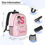 Personalized Cartoon Character Initial Large Kid Backpack with Name and Side Pockets Back to School Birthday Gift for Boys Girls