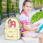 Personalized Cartoon Character Initial Large Kid Backpack with Name and Side Pockets Back to School Birthday Gift for Boys Girls
