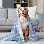 Personalised Cute Paw Prints Soft Throw Pet Blanket with Name Pet Birthday Adoption Anniversary Gift for Pet Lovers Owners