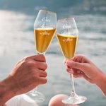 Personalised Engraved Monogram Design Gold Rim Champagne Tulip Glasses Set of 2 Engagement Wedding Anniversary Gift for Newlyweds Couple