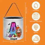 Personalized Cartoon Boy Girl Initial Trick or Treat Bag Candy Bucket with Name Halloween Party Favors for Kid