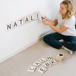 Personalized Crosswords Scrabble Puzzle Wooden Wall Tile with 1-10 Names Home Decor Birthday Housewarming Gift for Family Friend