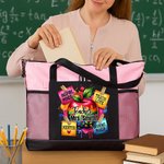 Personalized Teacher Theme Apple Teach Love Oxford Tote Bag with Name and Mesh Pocket Birthday Teacher's Day Gift for Women Teachers