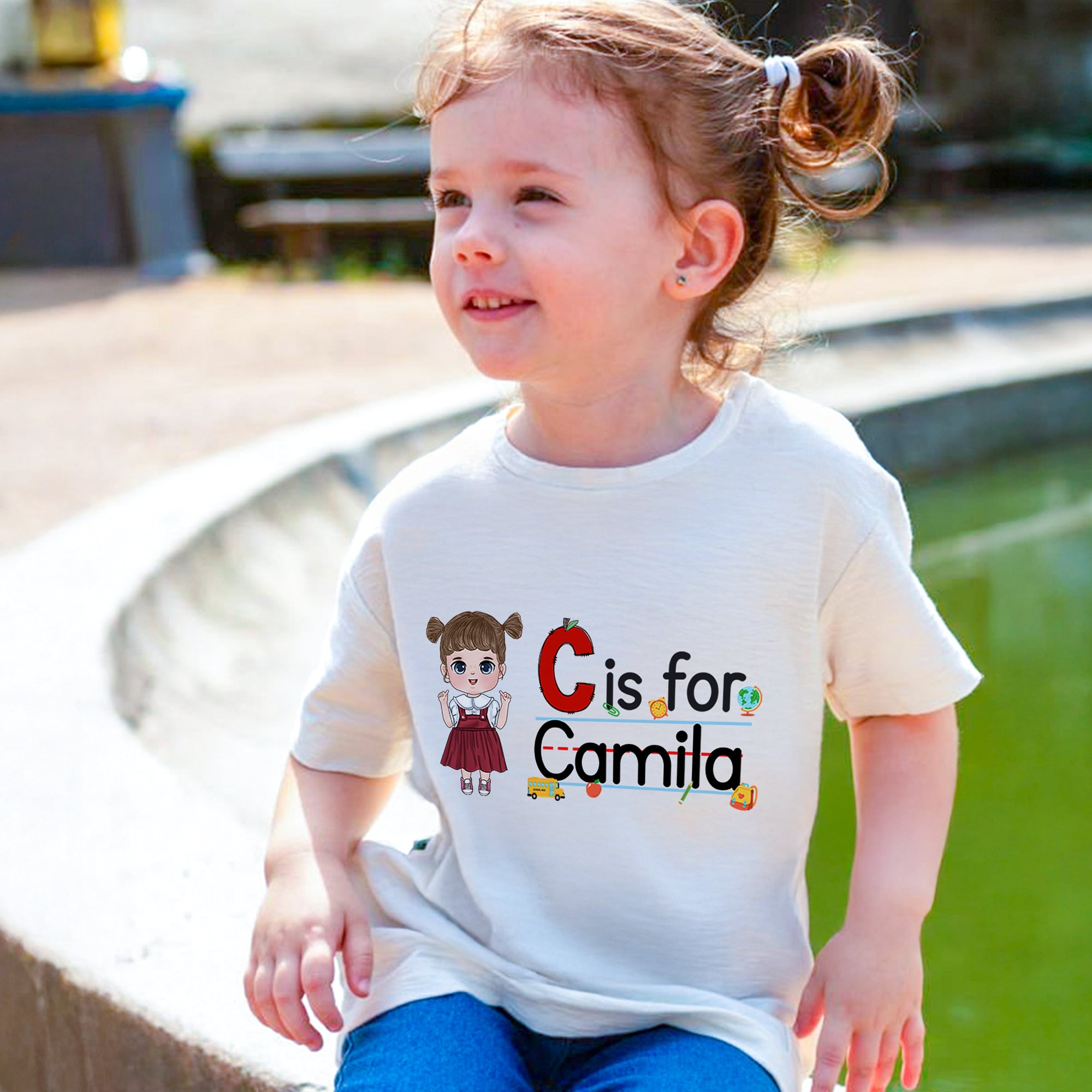 Personnalisé Cartoon Character Pencil Apple Notebook Design Initial 100% Cotton Kid T-shirt with Name Back to School Birthday Gift for Boys Girls