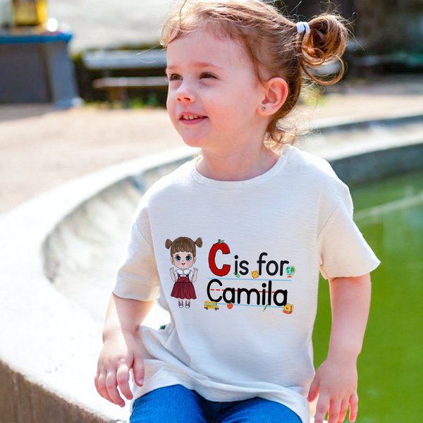 Personalized Cartoon Character Pencil Apple Notebook Design Initial 100% Cotton Kid T-shirt with Name Back to School Birthday Gift for Boys Girls