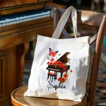 Personalized Birth Flower Piano Reusable Canvas Bag with Name Annual Anniversary Birthday Gift for Women Music Lovers