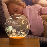 Personalized Cute Forest Animals Acrylic LED Night Light with Name and Wooden Base Nursery Decor Baby Shower Birthday Gift for Boys Girls